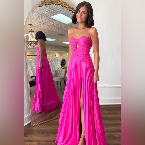 Zapaka Dresses & Skirts - Zapaka Sz 6 Fuchsia Pink A Line Sweetheart Pleated Keyhole Long Prom Dress Slit